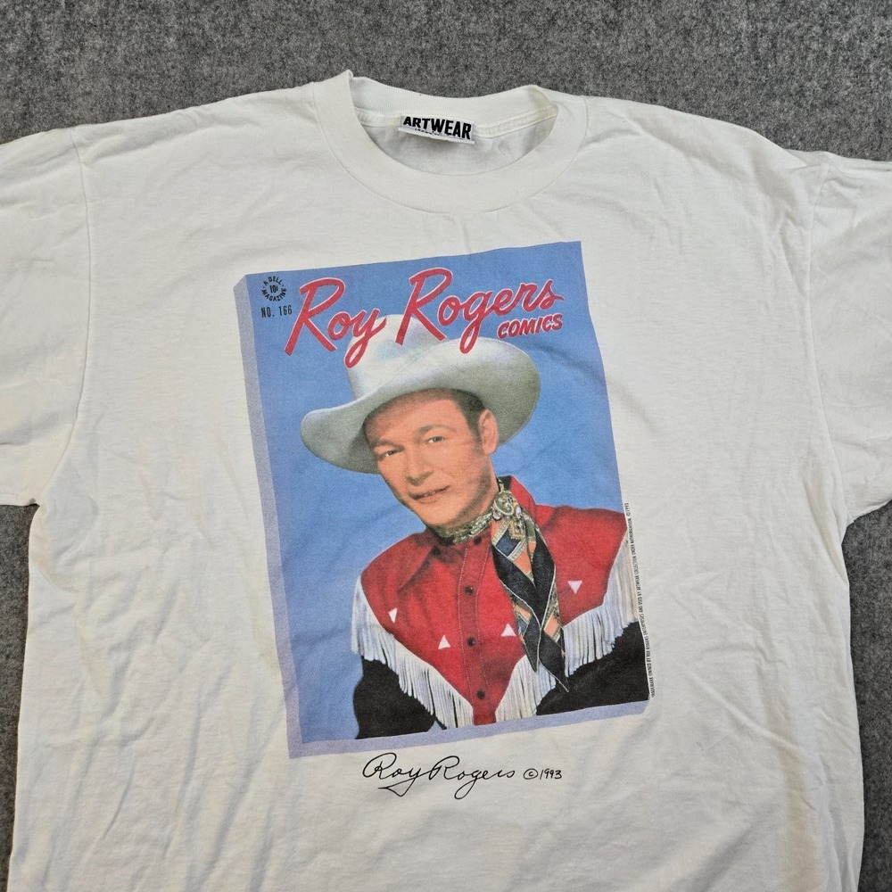 Vintage Roy Rogers Shirt Mens Large White 90s Artwear Cowboy Comics Western USA - Picture 2 of 10